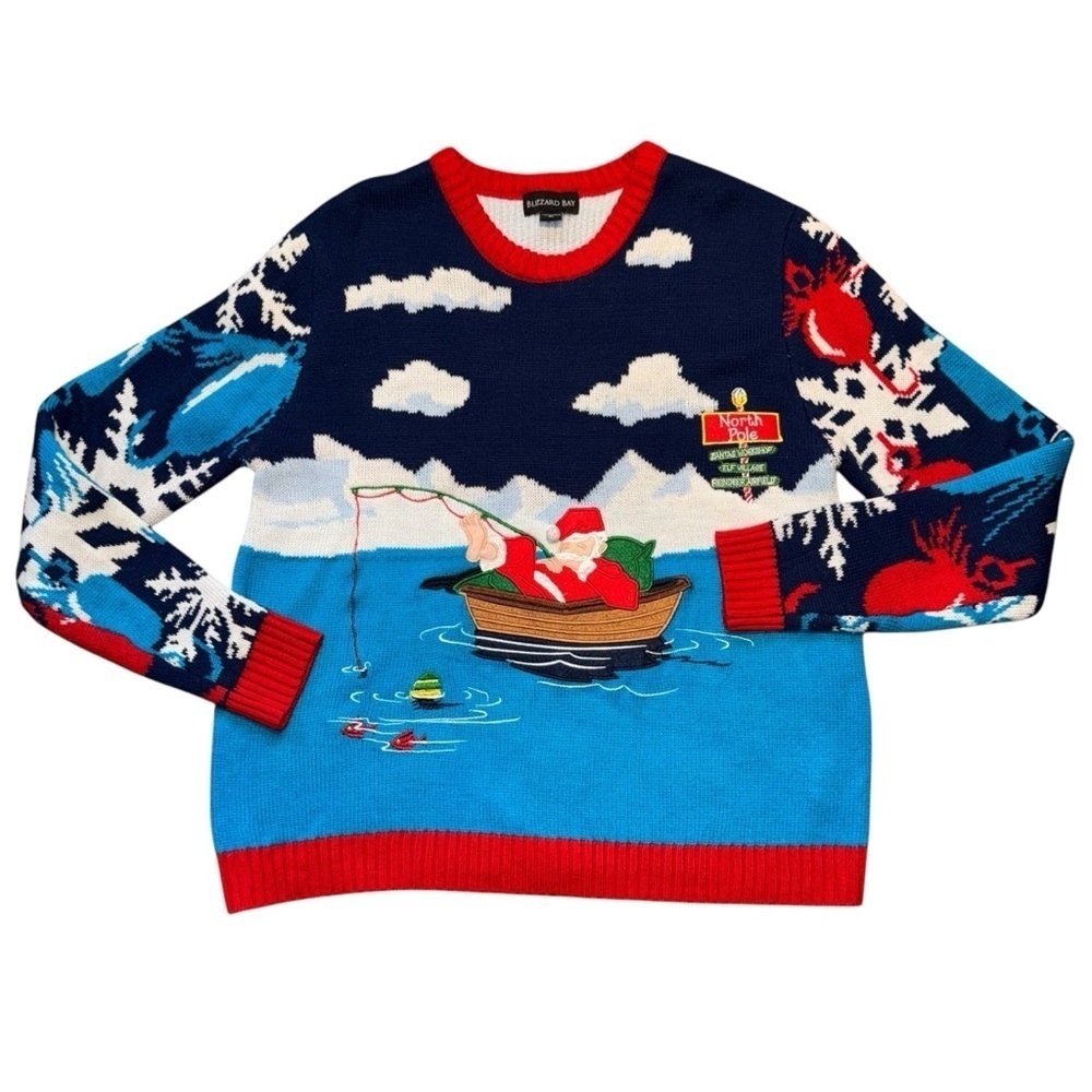 Ugly Christmas Sweater Mens Size Medium
Santa Fishing @ North Pole